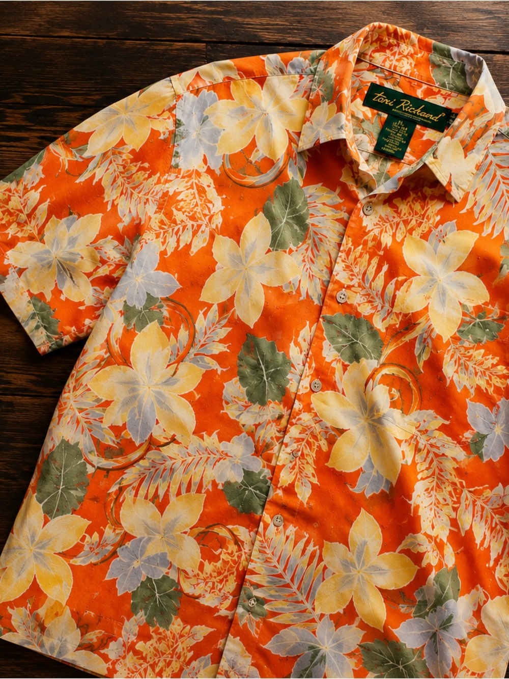 Tori Richard Orange Floral Short-Sleeve Button-Down Shirt